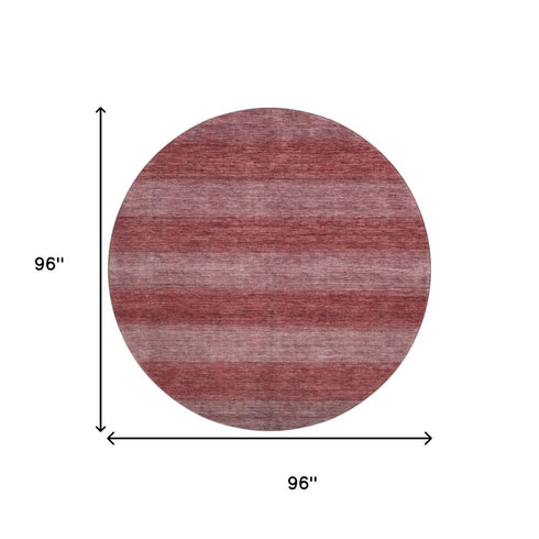 8' Rust And Coral Striped Washable Round Rug With UV Protection