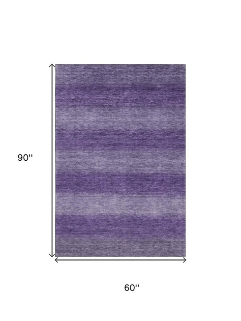 5' X 8' Purple And Lavender Striped Washable Area Rug With UV Protection