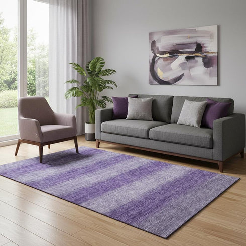 5' X 8' Purple And Lavender Striped Washable Area Rug With UV Protection