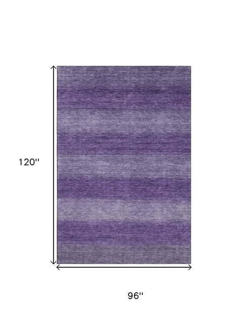 8' X 10' Purple And Lavender Striped Washable Area Rug With UV Protection