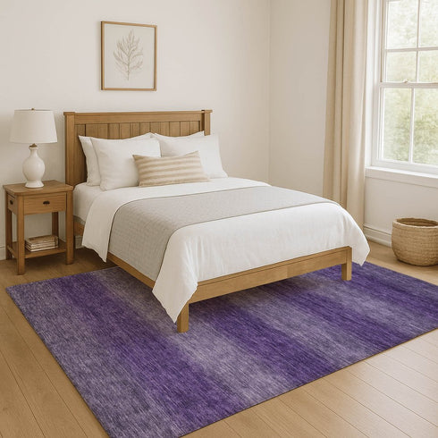 8' X 10' Purple And Lavender Striped Washable Area Rug With UV Protection