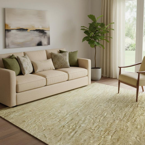 5' X 8' Wheat And Gold Striped Washable Area Rug With UV Protection