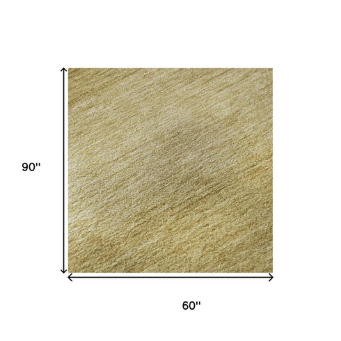 5' X 8' Wheat And Gold Striped Washable Area Rug With UV Protection