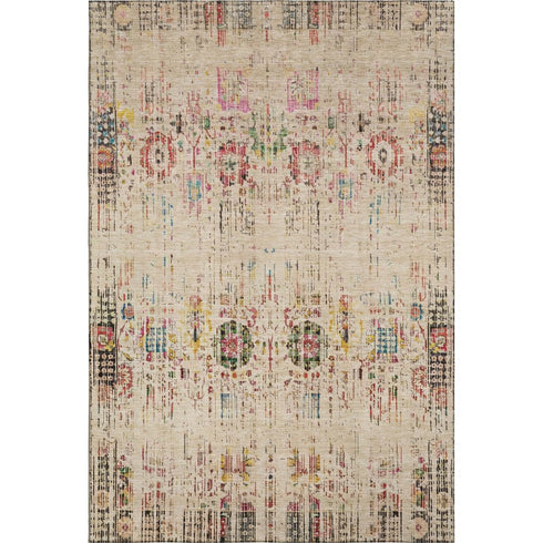 5' X 8' Beige Red And Pink Oriental Washable Area Rug With UV Protection