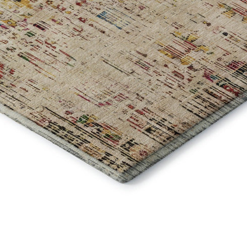 5' X 8' Beige Red And Pink Oriental Washable Area Rug With UV Protection