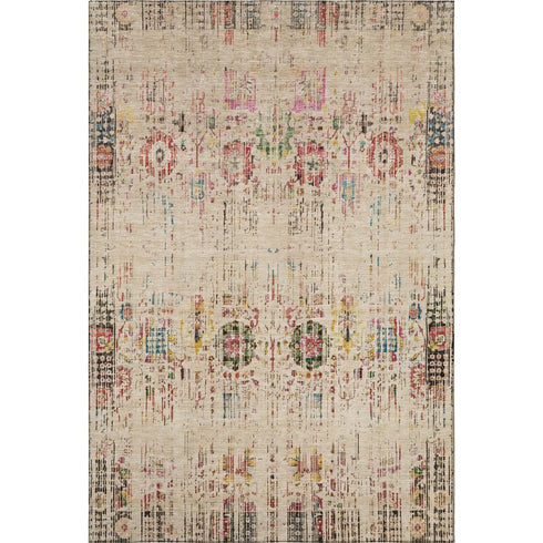 5' X 8' Beige Red And Pink Oriental Washable Area Rug With UV Protection