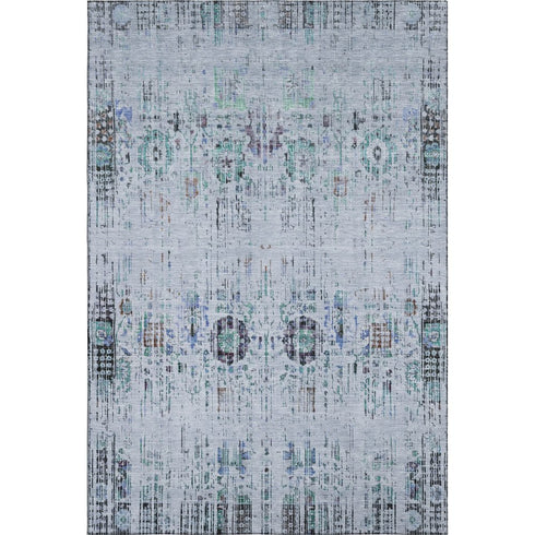 5' X 8' Blue Green And Charcoal Oriental Washable Area Rug With UV Protection