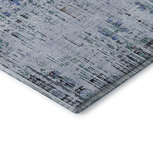 5' X 8' Blue Green And Charcoal Oriental Washable Area Rug With UV Protection