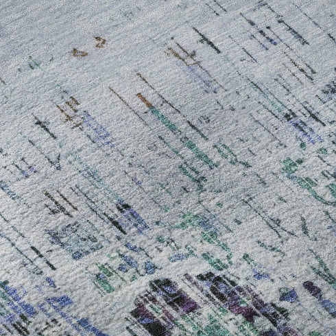 5' X 8' Blue Green And Charcoal Oriental Washable Area Rug With UV Protection