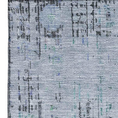 5' X 8' Blue Green And Charcoal Oriental Washable Area Rug With UV Protection