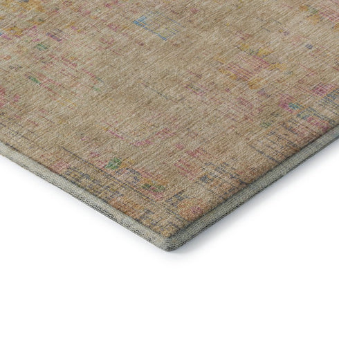 8' Tan Blue And Green Oriental Washable Round Rug With UV Protection