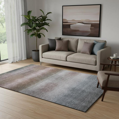 5' X 8' Brown Copper And Gray Striped Washable Area Rug With UV Protection