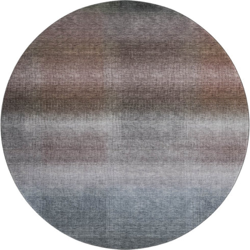 8' Brown Copper And Gray Striped Washable Round Rug With UV Protection