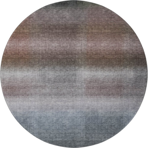 8' Brown Copper And Gray Striped Washable Round Rug With UV Protection
