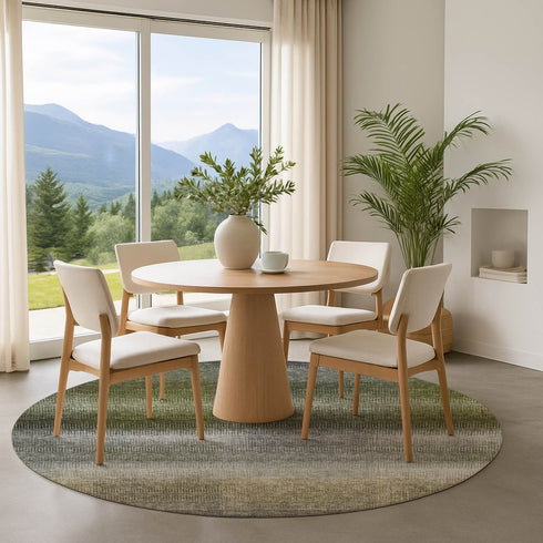 8' Pewter Green And Silver Striped Washable Round Rug With UV Protection