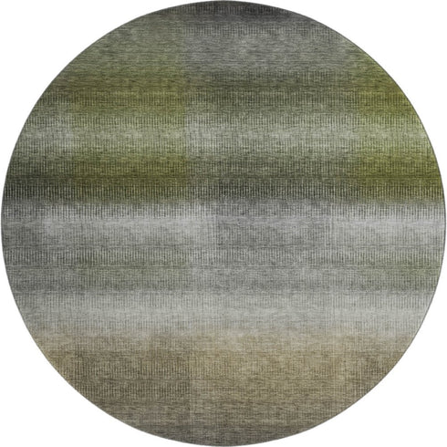 8' Pewter Green And Silver Striped Washable Round Rug With UV Protection