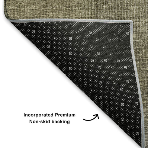 8' Pewter Green And Silver Striped Washable Round Rug With UV Protection