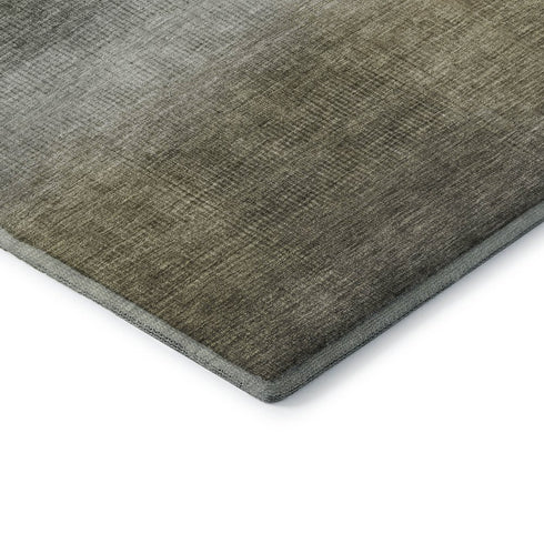 8' Pewter Green And Silver Striped Washable Round Rug With UV Protection