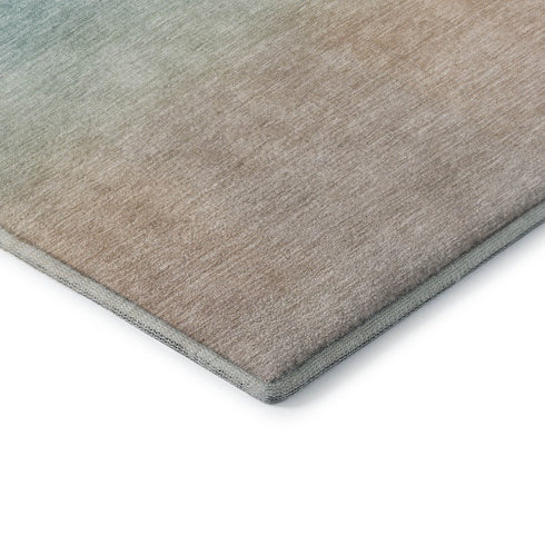 8' Sky Blue Peach And Lilac Striped Washable Round Rug With UV Protection