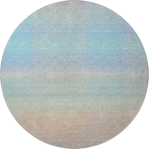 8' Sky Blue Peach And Lilac Striped Washable Round Rug With UV Protection
