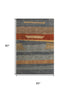 5' X 8' Blue Rust And Gold Striped Washable Area Rug With UV Protection