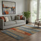5' X 8' Blue Rust And Gold Striped Washable Area Rug With UV Protection