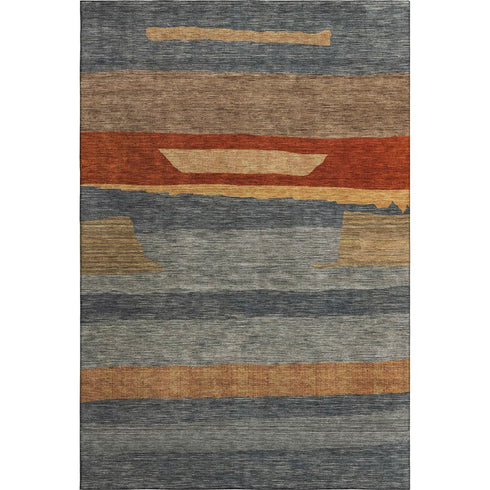 5' X 8' Blue Rust And Gold Striped Washable Area Rug With UV Protection