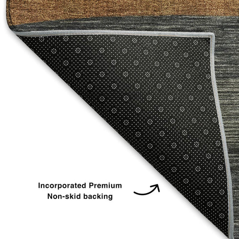 5' X 8' Blue Rust And Gold Striped Washable Area Rug With UV Protection