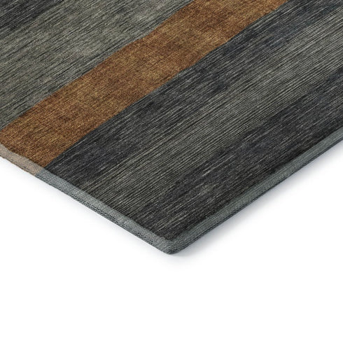 5' X 8' Blue Rust And Gold Striped Washable Area Rug With UV Protection