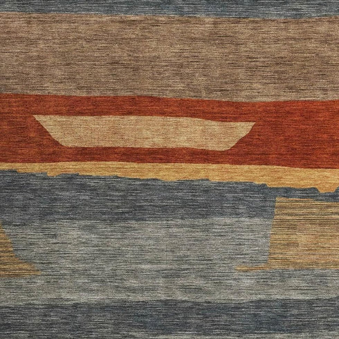 5' X 8' Blue Rust And Gold Striped Washable Area Rug With UV Protection