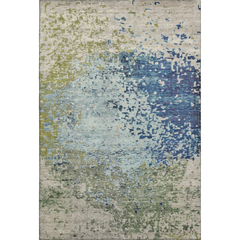 5' X 8' Blue Green And Beige Abstract Washable Area Rug With UV Protection