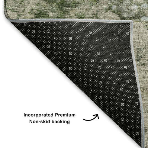 5' X 8' Blue Green And Beige Abstract Washable Area Rug With UV Protection