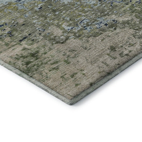 5' X 8' Blue Green And Beige Abstract Washable Area Rug With UV Protection