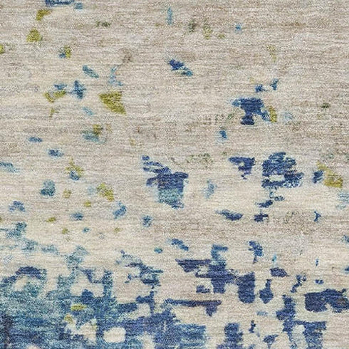 5' X 8' Blue Green And Beige Abstract Washable Area Rug With UV Protection