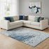 8' X 10' Denim Blue Gray And Sky Blue Abstract Washable Area Rug With UV Protection