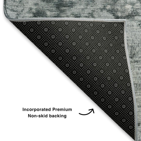 8' X 10' Denim Blue Gray And Sky Blue Abstract Washable Area Rug With UV Protection