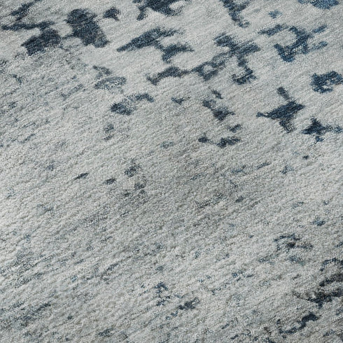 8' X 10' Denim Blue Gray And Sky Blue Abstract Washable Area Rug With UV Protection