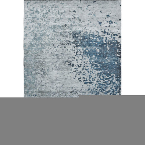 9' X 12' Denim Blue Gray And Sky Blue Abstract Washable Area Rug With UV Protection