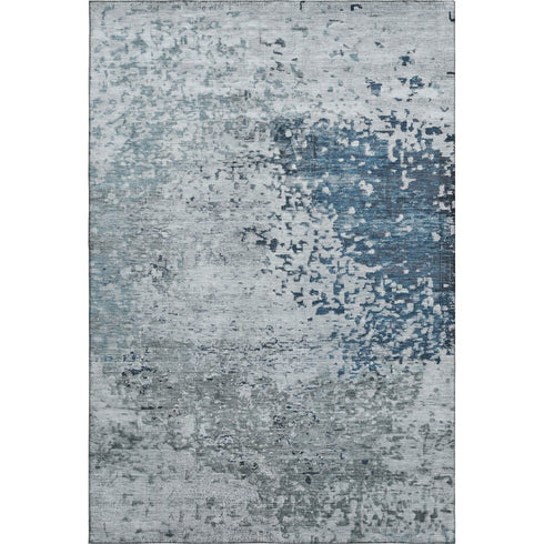 9' X 12' Denim Blue Gray And Sky Blue Abstract Washable Area Rug With UV Protection