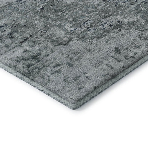 9' X 12' Denim Blue Gray And Sky Blue Abstract Washable Area Rug With UV Protection