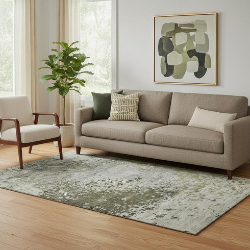 5' X 8' Graphite Green And Ivory Abstract Washable Area Rug With UV Protection
