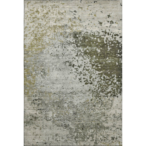 5' X 8' Graphite Green And Ivory Abstract Washable Area Rug With UV Protection