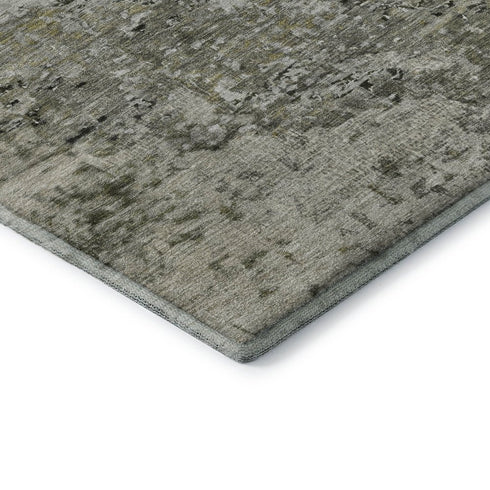 5' X 8' Graphite Green And Ivory Abstract Washable Area Rug With UV Protection