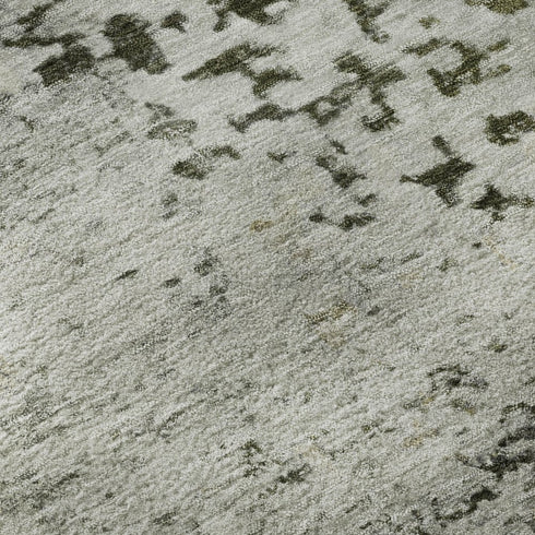 5' X 8' Graphite Green And Ivory Abstract Washable Area Rug With UV Protection