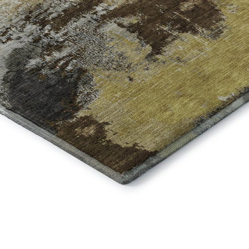 5' X 8' Brown Gray And Gold Abstract Washable Area Rug With UV Protection