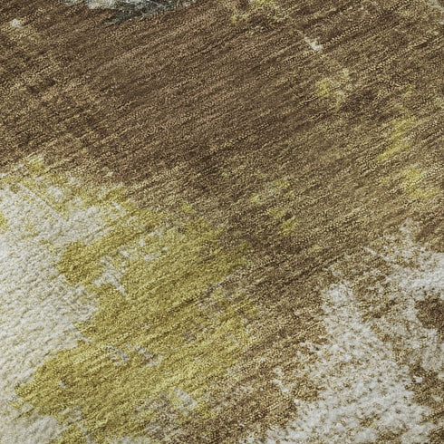 5' X 8' Brown Gray And Gold Abstract Washable Area Rug With UV Protection