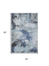 5' X 8' Blue Ivory And Gray Abstract Washable Area Rug With UV Protection