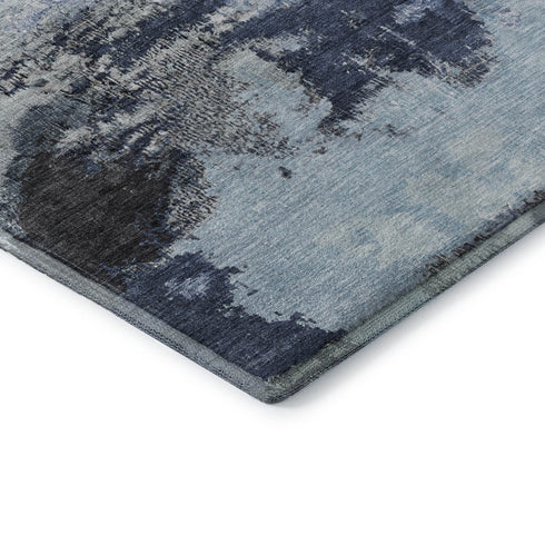 5' X 8' Blue Ivory And Gray Abstract Washable Area Rug With UV Protection