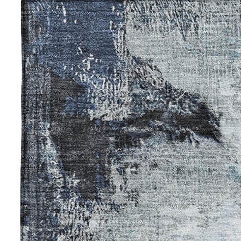 5' X 8' Blue Ivory And Gray Abstract Washable Area Rug With UV Protection
