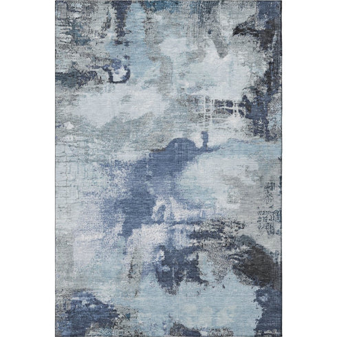 5' X 8' Blue Ivory And Gray Abstract Washable Area Rug With UV Protection